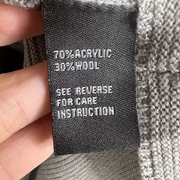 Cliche Gray Ribbed Wool Blend Quarter Tie Sleeve Crew Neck Sweater Top Medium - Picture 9 of 12